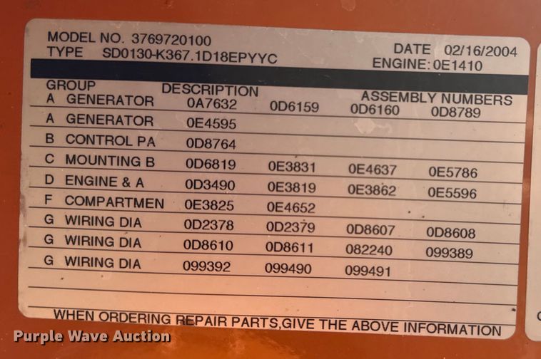 image for item EG1921 2004 Generac 3769720100 generator