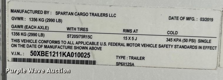 image for item EG1922 2019 Spartan Cargo Trailers, LLC enclosed cargo trailer