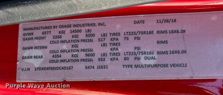 image for item EJ7679 2018 Ford E450 Super Duty van cab and chassis