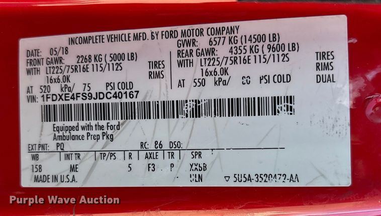 image for item EJ7679 2018 Ford E450 Super Duty van cab and chassis