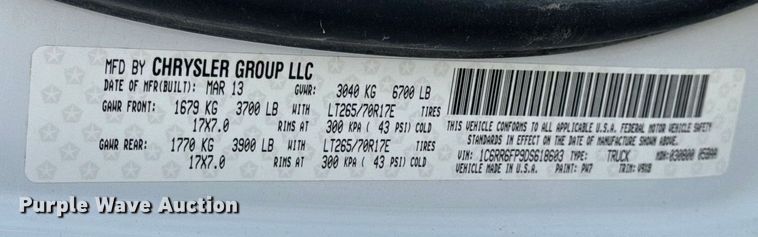 image for item EN0784 2013 RAM 1500 Ext. Cab pickup truck