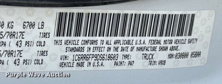 image for item EN0784 2013 RAM 1500 Ext. Cab pickup truck