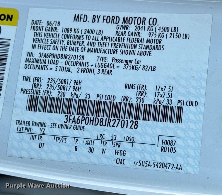 image for item EN0786 2018 Ford Fusion Sedan