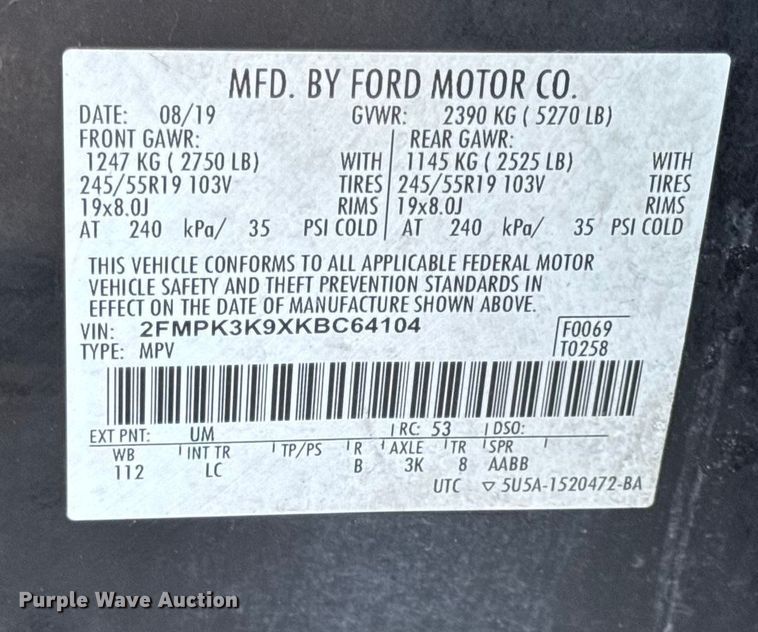 image for item EN0787 2019 Ford Edge Titanium SUV