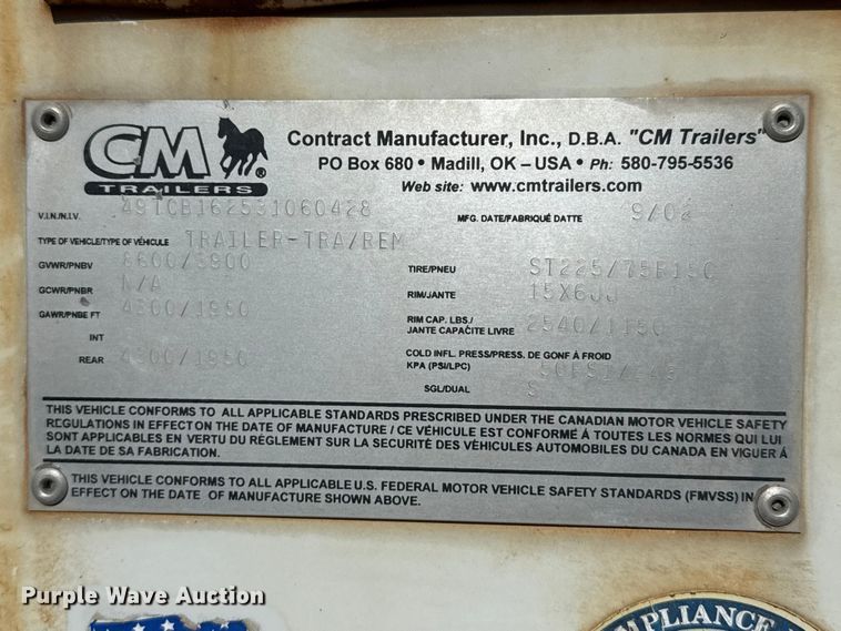 image for item EP2673 2003 CM enclosed cargo trailer