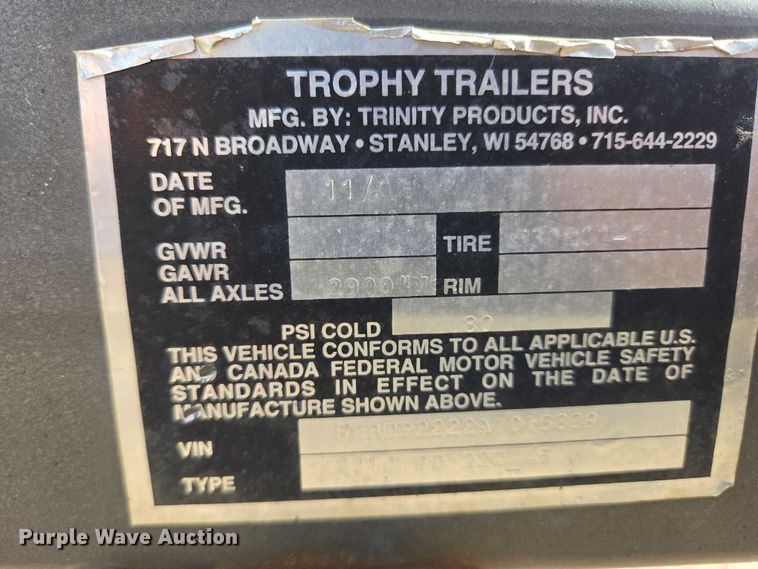 image for item ES2560 2010 Trinity Trailers PT 22T 45 utility trailer