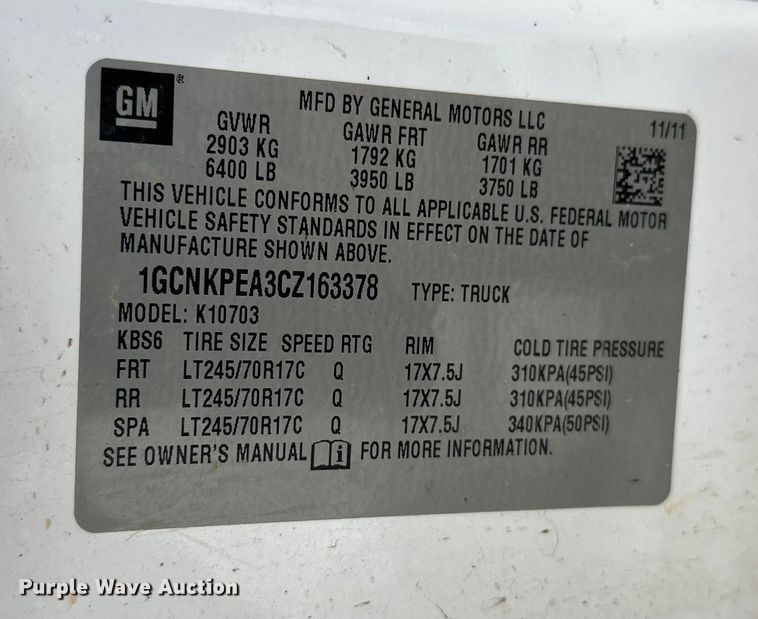 image for item ES2592 2012 Chevrolet Silverado 1500 pickup truck