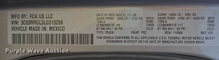 image for item ES2659 2020 RAM 3500HD Crew Cab pickup truck