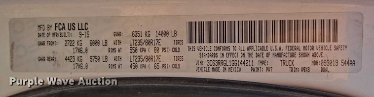 image for item ES2660 2016 RAM 3500HD Crew Cab pickup truck