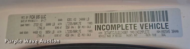 image for item ES2661 2018 RAM 3500HD Crew Cab truck cab and chassis