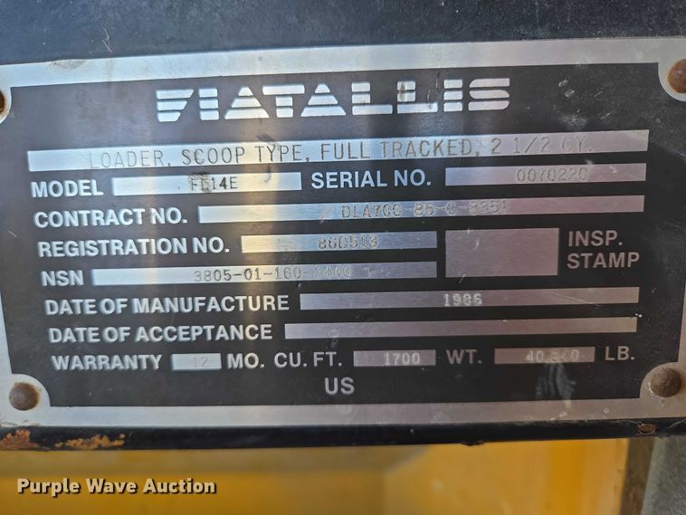 image for item ES2669 1986 Fiatallis FL14E track loader