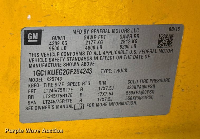 image for item ES5599 2016 Chevrolet Silverado 2500HD Crew Cab pickup truck