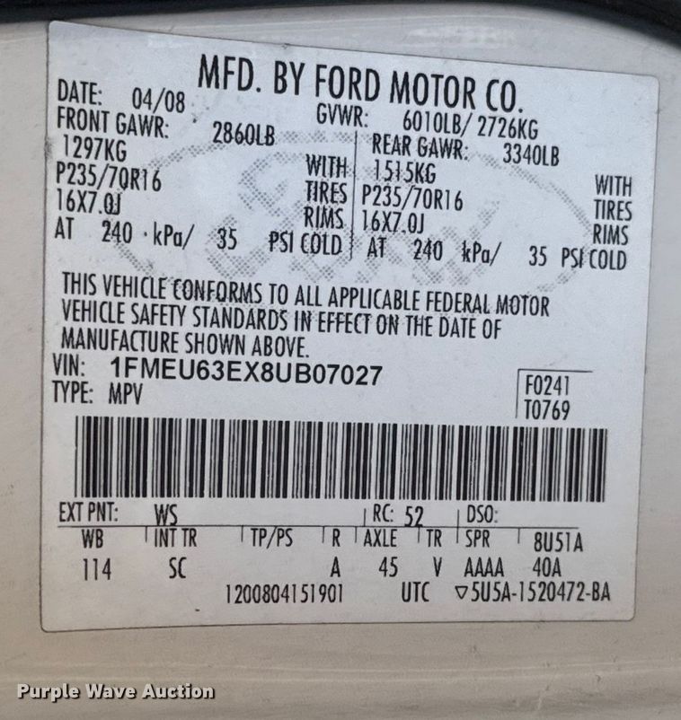 image for item ES5613 2008 Ford Explorer XLT SUV