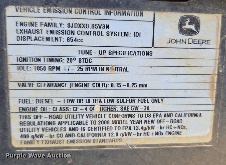image for item ET1100 2008 John Deere 850D utility vehicle