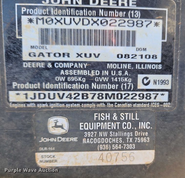 image for item ET1100 2008 John Deere 850D utility vehicle