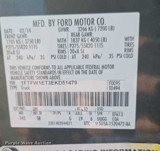 image for item ET1119 2014 Ford F150 Crew Cab pickup truck