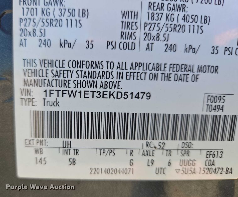 image for item ET1119 2014 Ford F150 Crew Cab pickup truck