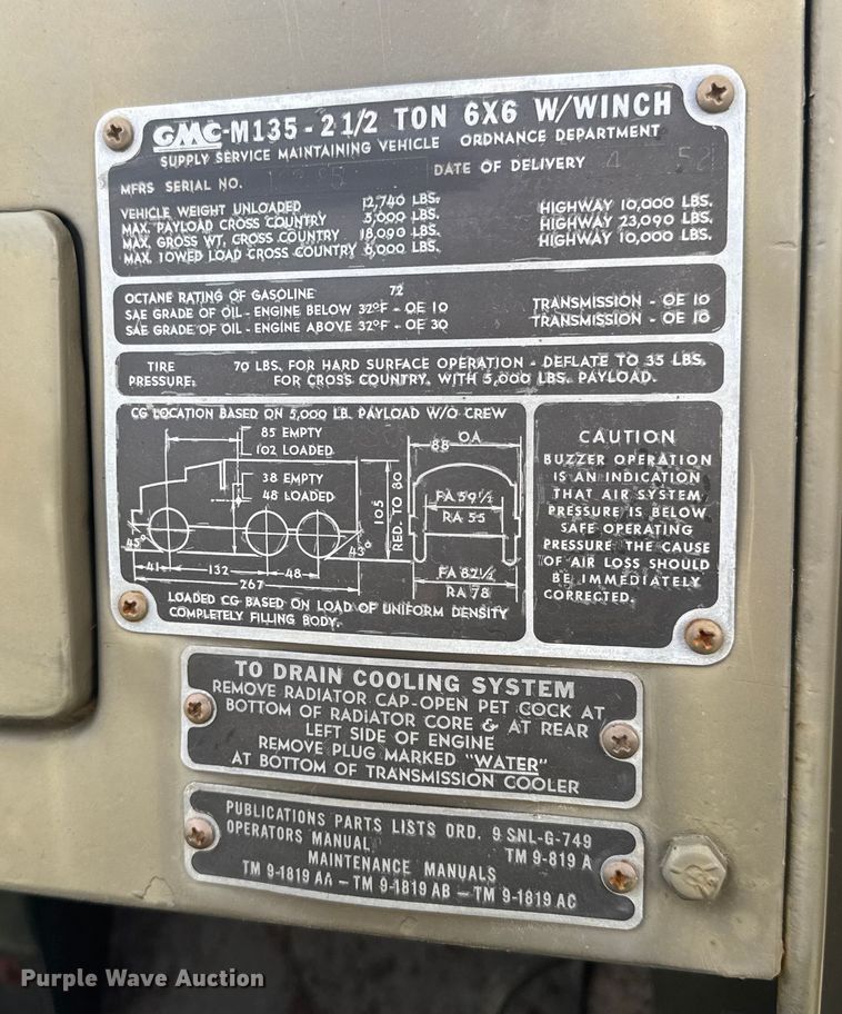 image for item ET4133 1952 GMC M135 flatbed truck