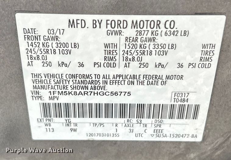 image for item ET6820 2017 Ford Explorer Police Interceptor SUV