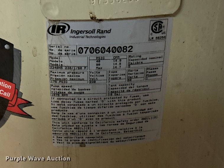 image for item ET6838 Ingersoll Rand 2340N5 air compressor