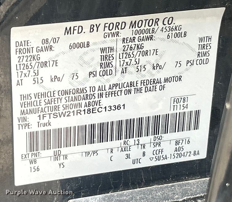 image for item ET6847 2008 Ford F250 XLT Super Duty Crew Cab pickup truck