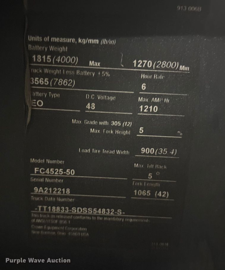 image for item ET8628 2014 Crown FC4525-50 forklift