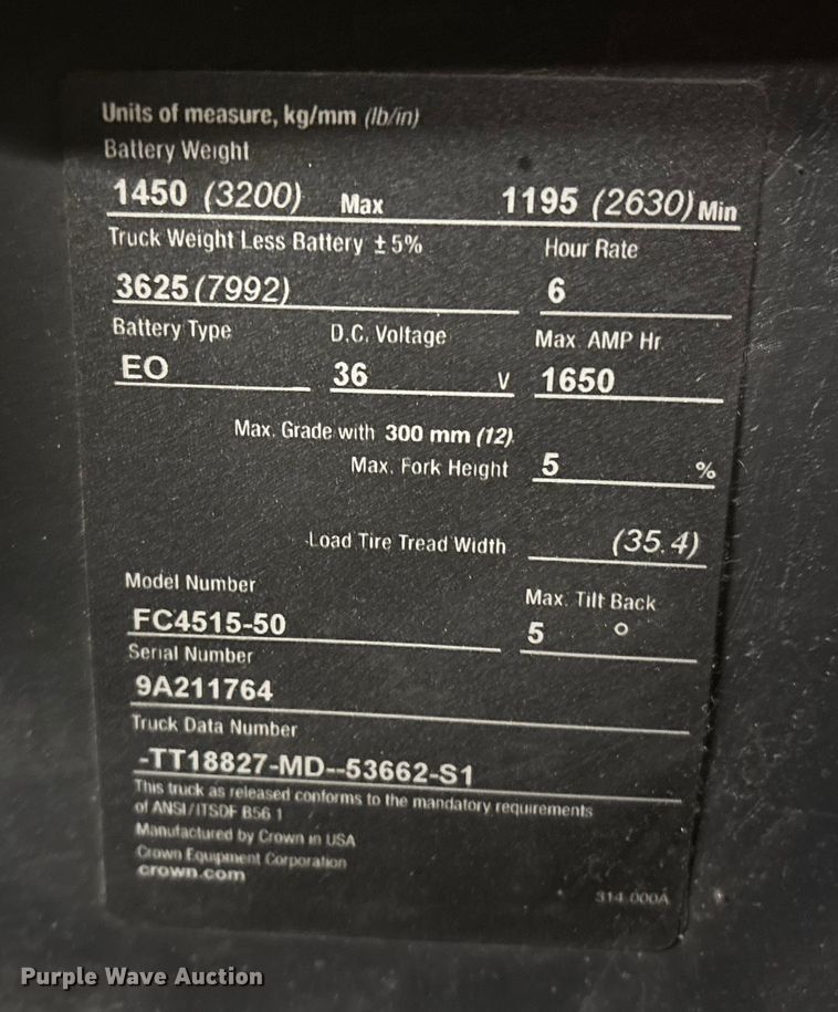 image for item ET8629 2014 Crown FC4515-50 forklift