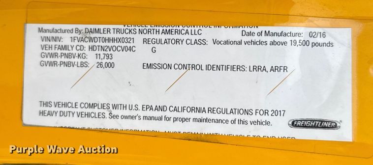 image for item EU5189 2017 Freightliner Business Class M2 box truck