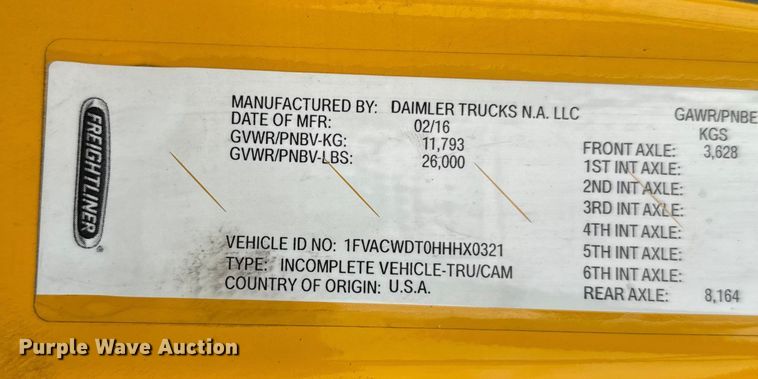 image for item EU5189 2017 Freightliner Business Class M2 box truck