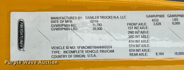 image for item EU5190 2017 Freightliner Business Class M2 box truck