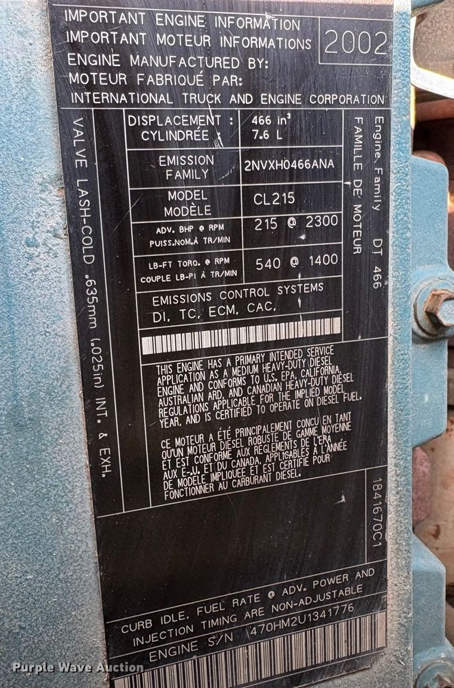 image for item EU7026 2002 International 4300 truck cab and chassis