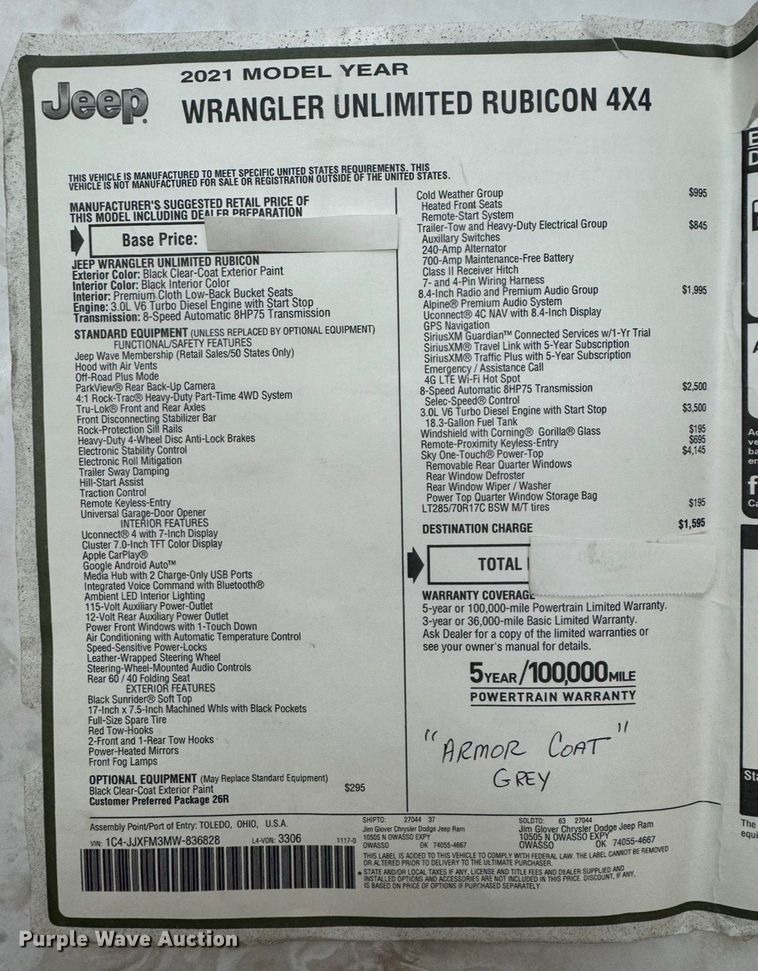 image for item EV2588 2021 Jeep Wrangler SUV