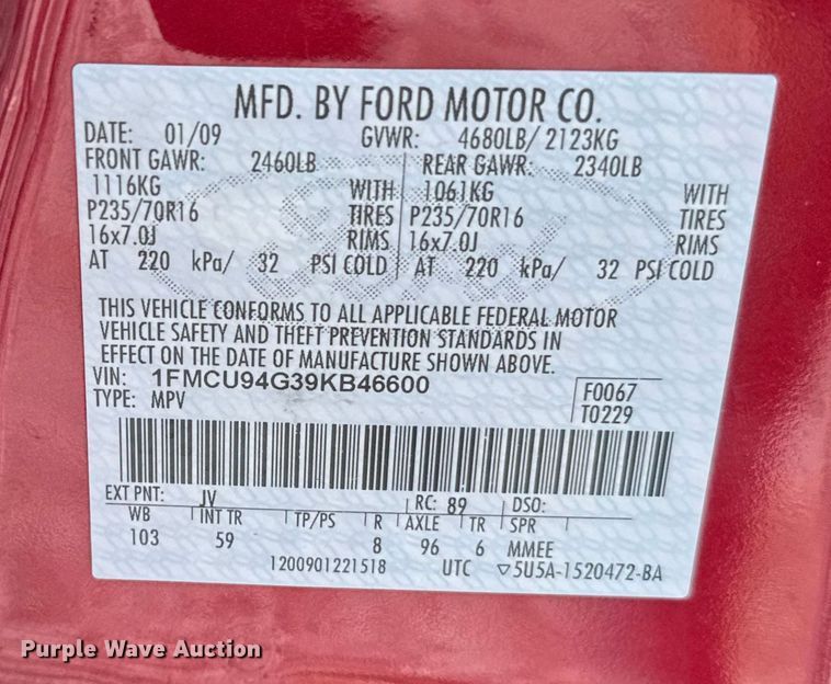 image for item FB0533 2009 Ford Escape Limited SUV