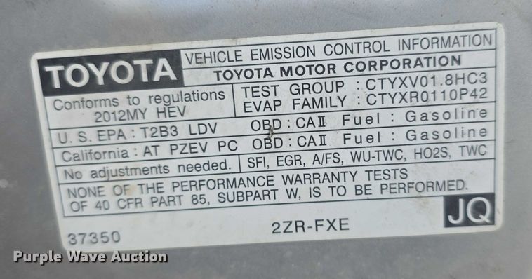 image for item FI0735 2012 Toyota Prius 