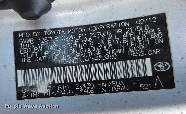 image for item FI0735 2012 Toyota Prius 
