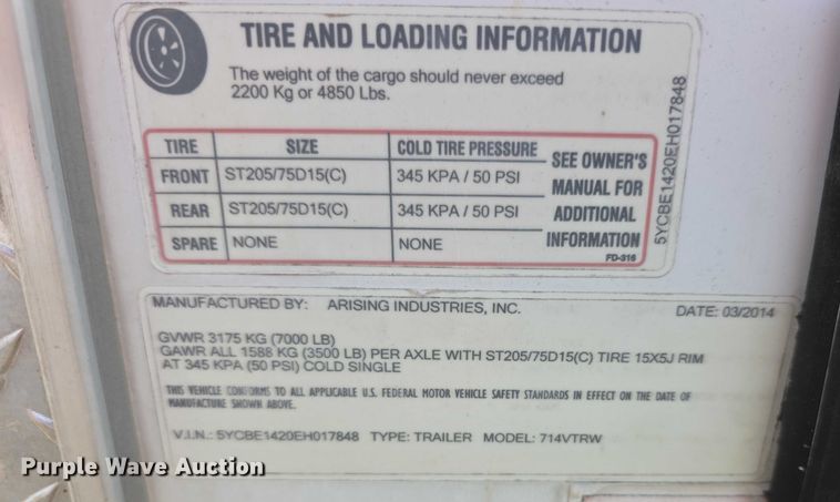 image for item FI0758 2014 Arising 714VTRW food trailer