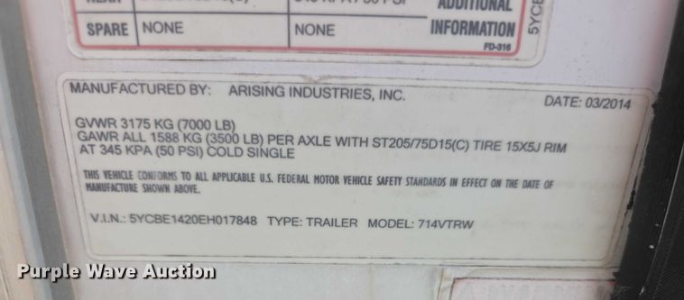 image for item FI0758 2014 Arising 714VTRW food trailer