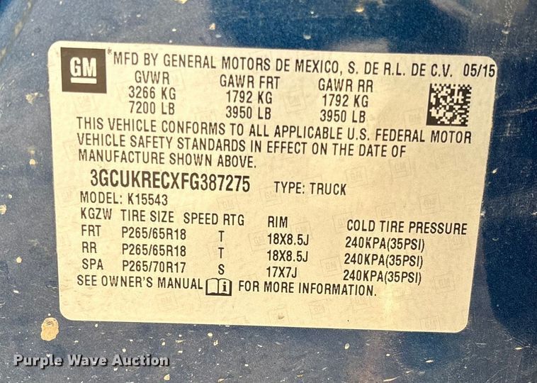 image for item FI1606 2015 Chevrolet Silverado 1500 Crew Cab pickup truck