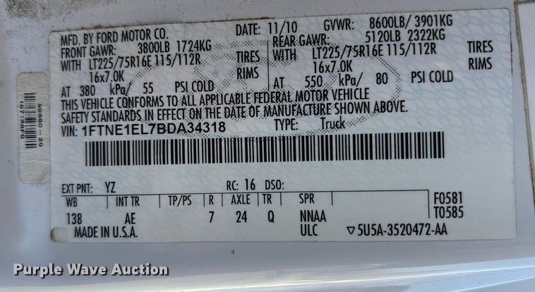 image for item FK1046 2011 Ford E150 van