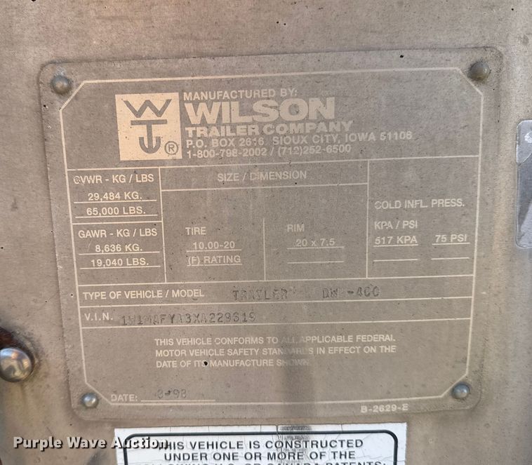 image for item DQ4194 1999 Wilson Trailer Co. DWH400 grain trailer