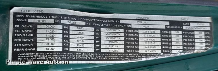 image for item DT6559 2008 Sterling L-Line dump truck