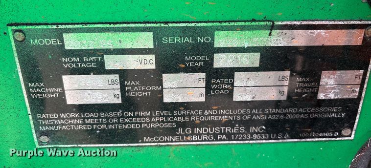 image for item DU0327 2016 JLG 2032ES scissor lift