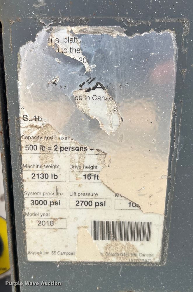 image for item DU0333 2018 SkyJack SJ16 vertical lift
