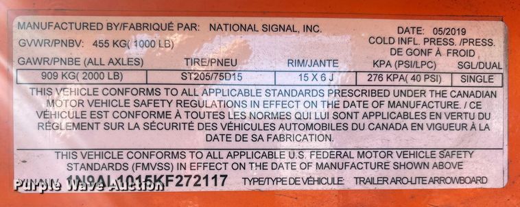 image for item DW1255 2019 National Signal arrow board trailer