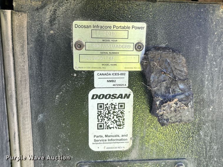 image for item DW1272 Doosan P185WDO-T4F air compressor