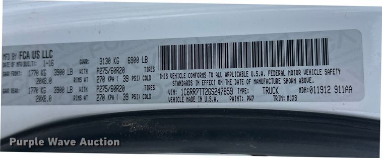 image for item DW4397 2016 RAM 1500 Crew Cab pickup truck