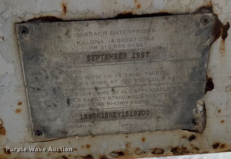 image for item EA2198 1997 Slabach Enterprises reel trailer