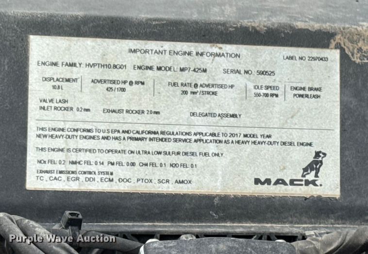 image for item EA2230 2018 Mack GU713 dump truck