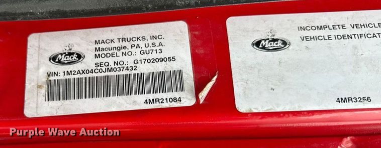 image for item EA2230 2018 Mack GU713 dump truck