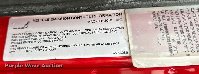 image for item EA2230 2018 Mack GU713 dump truck